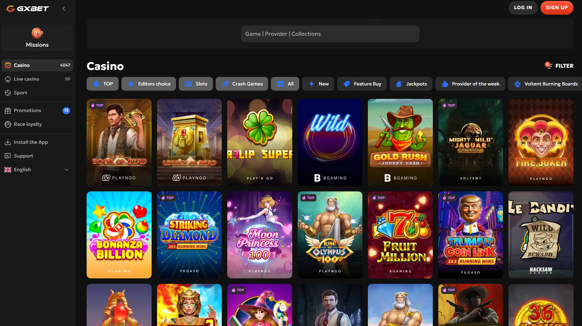 GXBet online casinospellen en topgames